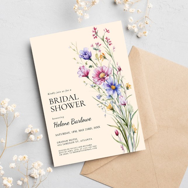 Elegant Boho Rustic WildblomMöhippa Inbjudningar (Elegant Boho Rustic Wildflower Bridal Shower Invitation)