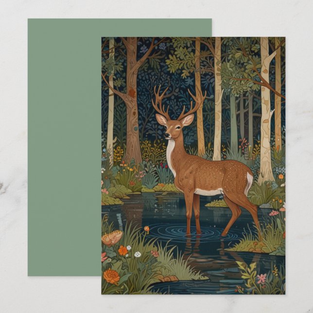 Elegant boho rustik woodland-hjort inbjudningar (Fram/baksida)