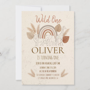 Elegant Boho Safari Wild One 1-års födelsedag Inbjudningar
