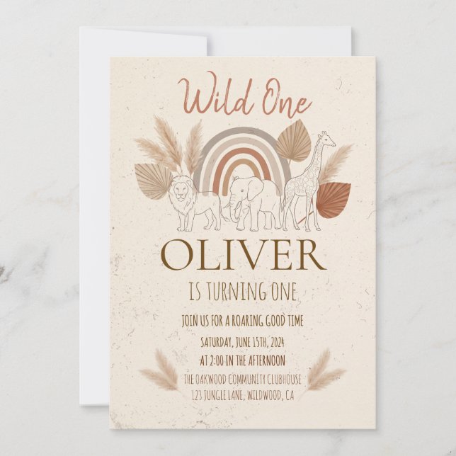 Elegant Boho Safari Wild One 1-års födelsedag Inbjudningar (Framsida)