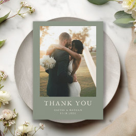 Elegant Boho Sage Green Photo Wedding Tack Kort