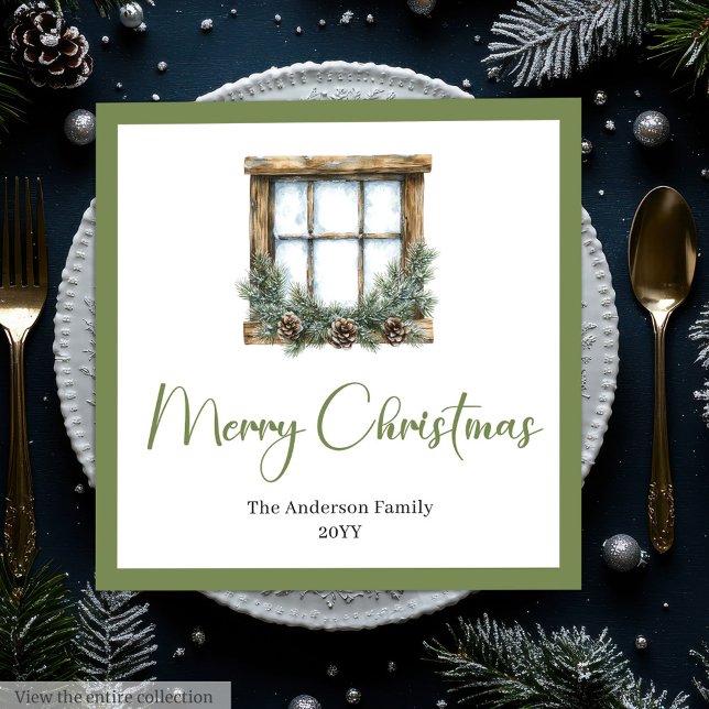 Elegant Boho Scandinavian Christmas Napkins Pappersservett (Minimalist Bohemian Botanical Holiday Napkins)