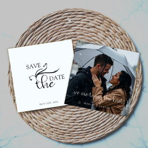 Elegant Boho Script Bröllop Photo Save Date Spara Datumet