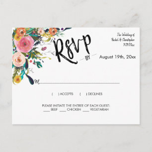 Elegant Boho-skript Bröllpsfest Svar RSVP Vykort