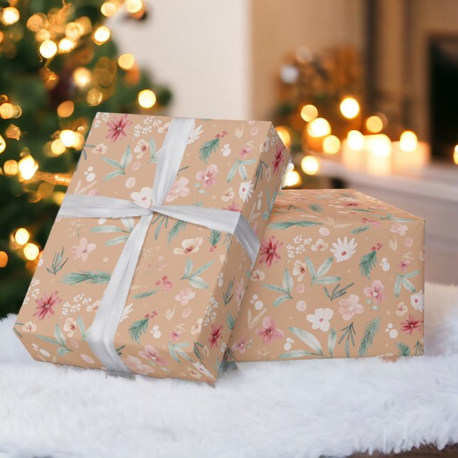 Elegant boho Soft Watercolor Blommigt jul Presentpapper (Elegant boho Soft Watercolor Floral Christmas Wrapping Paper)