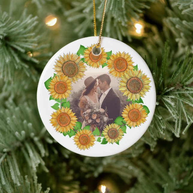 Elegant Boho Solros Rustic Personlig Bröllop Julgransprydnad Keramik (Träd)