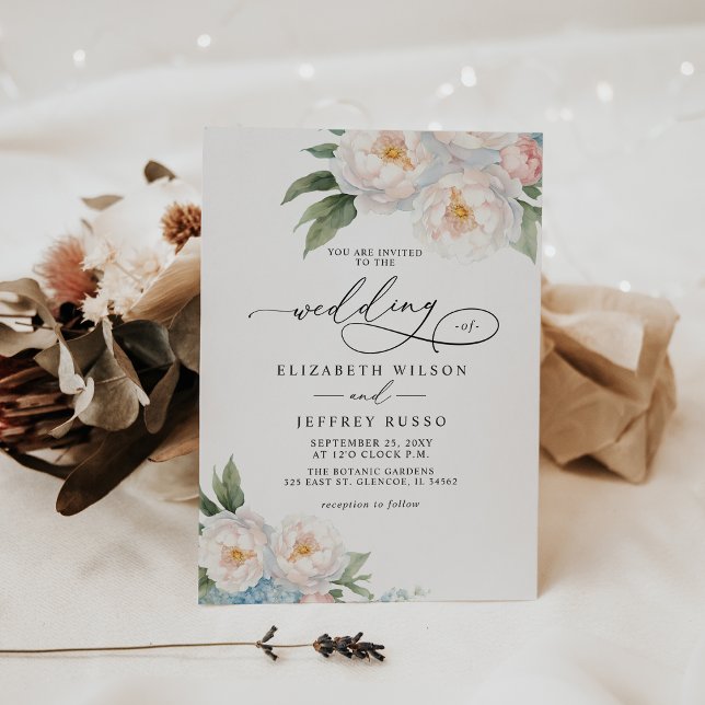 Elegant Boho Sommar Vår  Blommigt Bröllop Inbjudningar (Elegant Boho Summer Spring Blush Floral Wedding Invitation)