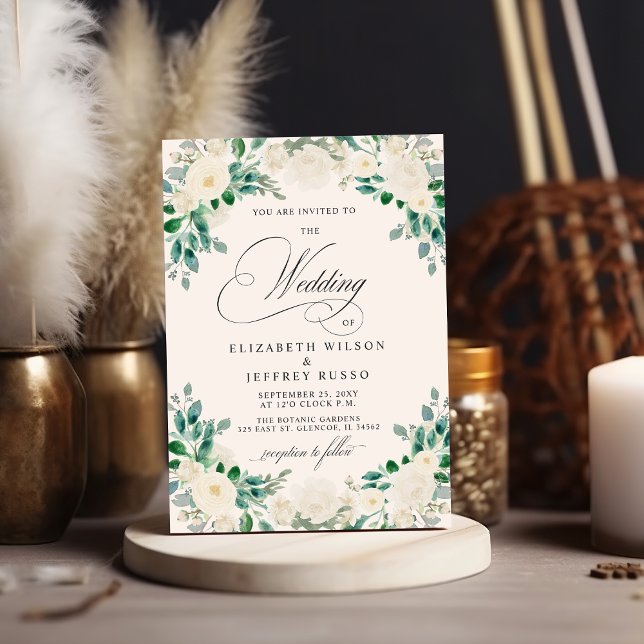 Elegant Boho Sommar Vår Elfenbenskusten Blommigt B Inbjudningar (Elegant Boho Summer Spring Ivory Floral Wedding Invitation)