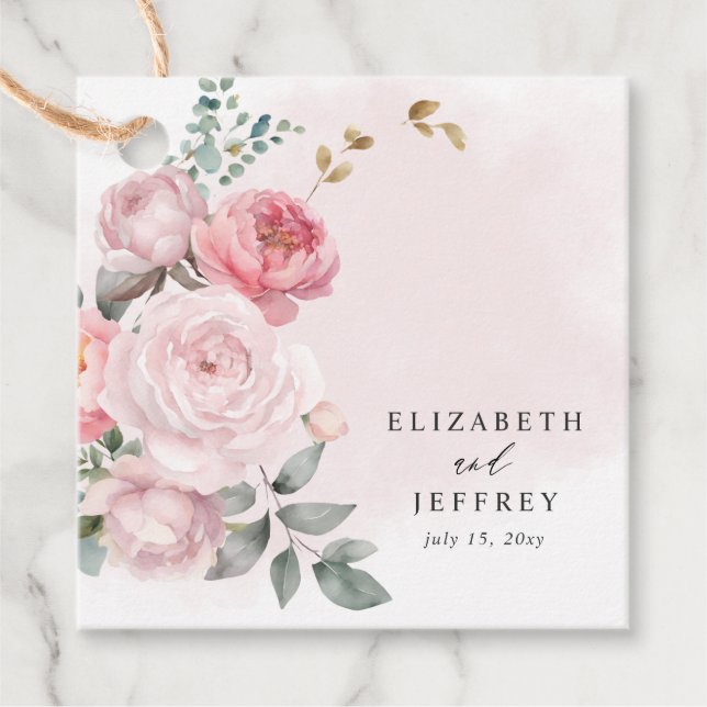 Elegant Boho sommar vår rosenskära blommig bröllop Gåvor Etiketter (Framsida)