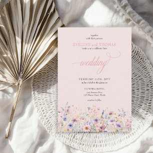Elegant boho Sommarens lila och rosa vilda blommor Inbjudningar