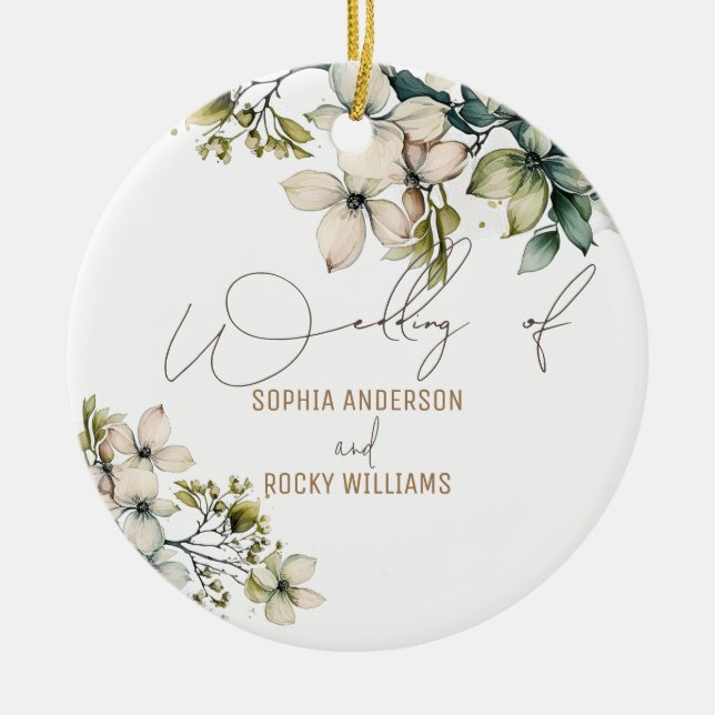 Elegant Boho Söt Vildblomma Blommig bröllopskort Julgransprydnad Keramik (Framsidan)
