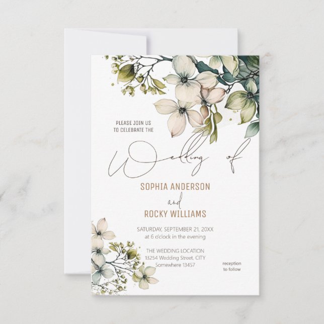 Elegant Boho Söt Vildblomma Blommig bröllopskort Tack Kort (Framsida)