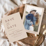 Elegant Boho Spara datum för fotominimalister Spara Datumet<br><div class="desc">Bröllop Boho Terracotta Spara datumkort med foto på framsidan. Spara datumkorten innehåller en modern handskriven kursiv skripttypografi som är elegant,  enkel och modern till använda efter att du har minimalistisk enkel bröllopsdag firande.</div>
