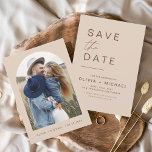 Elegant Boho Spara datum för fotominimalister Spara Datumet<br><div class="desc">Bröllop Boho Terracotta Spara datumkort med foto på framsidan. Spara datumkorten innehåller en modern handskriven kursiv skripttypografi som är elegant,  enkel och modern till använda efter att du har minimalistisk enkel bröllopsdag firande.</div>