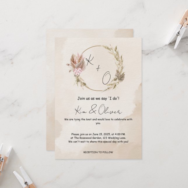 Elegant boho stil-inbjudan inbjudningar (Fram/Back In Situ)