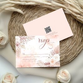 Elegant Boho stil Rosa Ros Blommig QR-kod OSA Kort