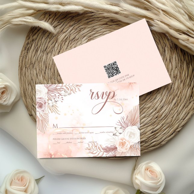 Elegant Boho stil Rosa Ros Blommig QR-kod OSA Kort (Skapare uppladdad)