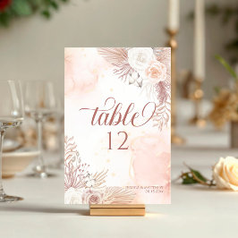 Elegant Boho Stil Rosa ros Blommigt Välkommen Bordsnummer