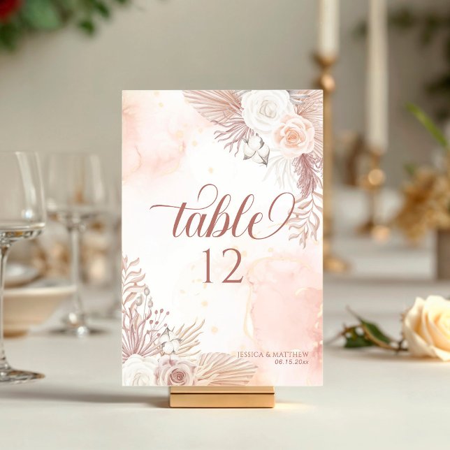 Elegant Boho Stil Rosa ros Blommigt Välkommen Bordsnummer (Skapare uppladdad)