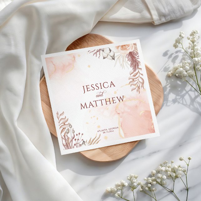 Elegant Boho Stil Rosa ros Blommigt Välkommen Pappersservett (Skapare uppladdad)