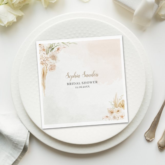 Elegant Boho Style with Beige & Yellow Flowers Pappersservett (Skapare uppladdad)