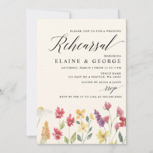 Elegant Boho Summer Wildblommor Rehearsal Middag Inbjudningar