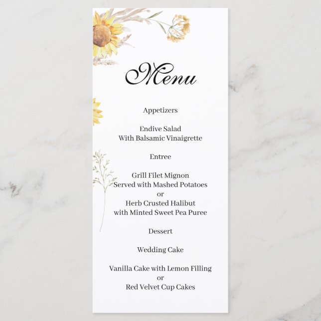 Elegant Boho sunblommblommor blommigt Menu Meny (Framsida)