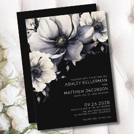 Elegant Boho Svart Blommig Bröllop Inbjudningar