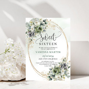 Elegant Boho Sweet Sixteen Greenery Foliage Inbjud Inbjudningar