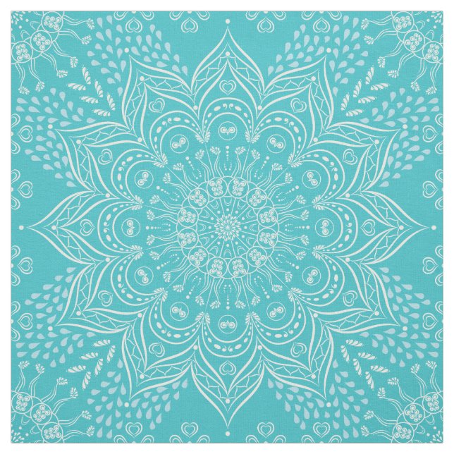 Elegant Boho Teal Blue Mandala Tyg (Provkarta)