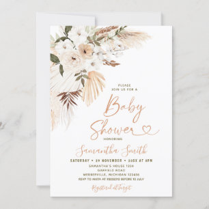 Elegant Boho Terracota White Flowers Baby Shower Inbjudningar