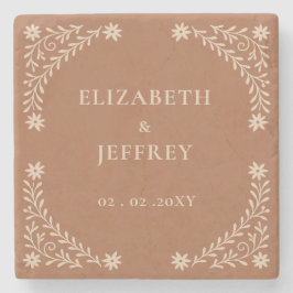 Elegant Boho Terracotta Blommigt Bröllop Stenunderlägg