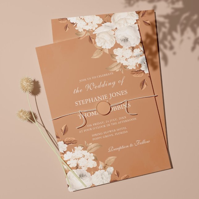Elegant Boho Terracotta Blommigt bröllopsinbjudan Inbjudningar (Skapare uppladdad)