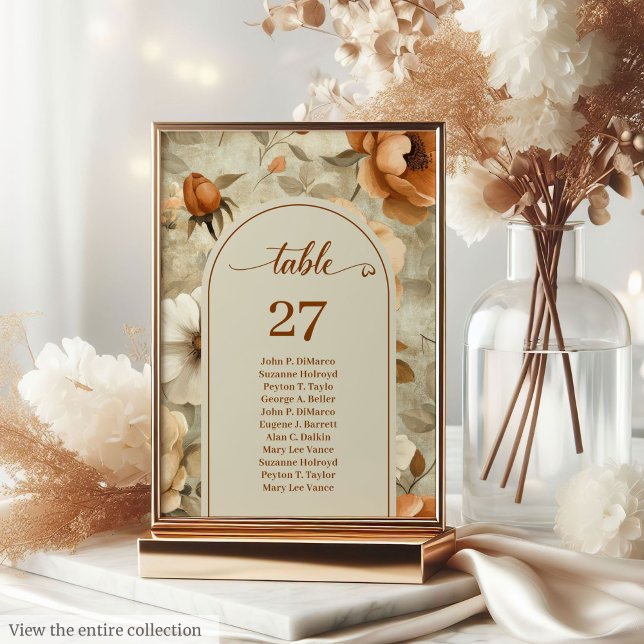 Elegant Boho Terracotta Ivory Sage Floral Wedding  Bordsnummer (Elegant Boho Terracotta Ivory Sage Floral Wedding Table Number

)