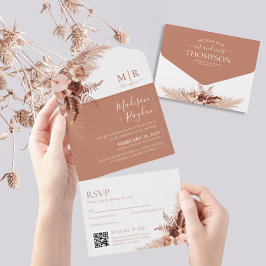 Elegant Boho Terracotta Pampas QR Code Bröllop