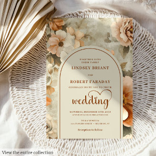 Elegant Boho Terrakotta Elfenben Sage Blommig Bröl Inbjudningar