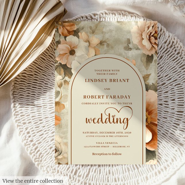 Elegant Boho Terrakotta Elfenben Sage Blommig Bröl Inbjudningar (Elegant Boho Terracotta Ivory Sage Floral Wedding Invitation

)