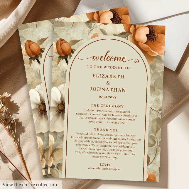 Elegant Boho Terrakotta Elfenben Sage Blommig Bröl Program (Elegant Boho Terracotta Ivory Sage Floral Wedding Program

)