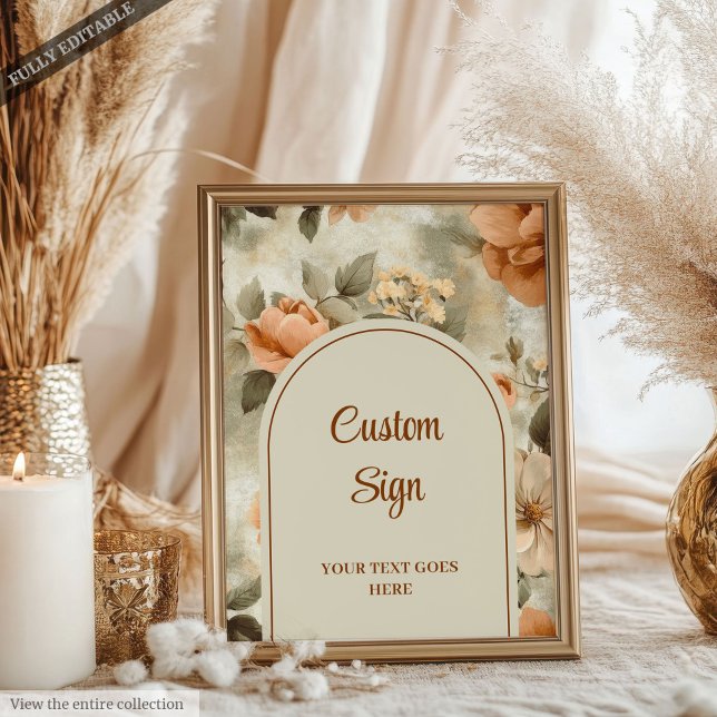 Elegant Boho Terrakotta Elfenben Sageblomma Anpass Poster (Elegant Terracotta Ivory Sage Floral Custom Wedding Sign)
