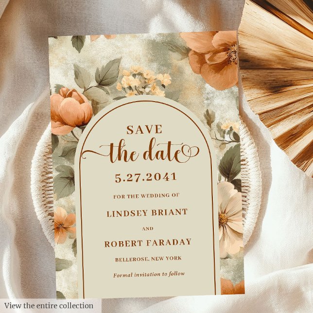 Elegant Boho Terrakotta Salvia Blommig Spara Datum Inbjudningar (Elegant Boho Terracotta Sage Floral Save The Date)