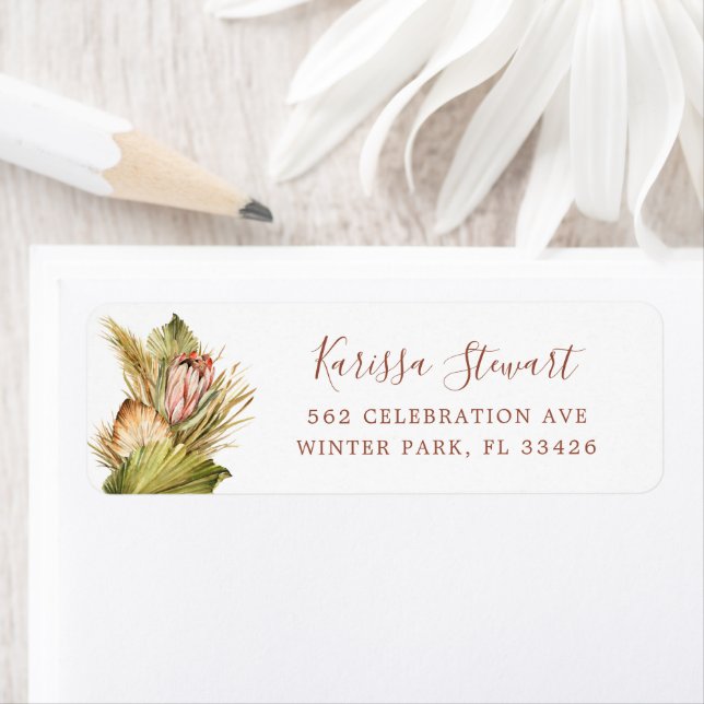 Elegant Boho Torkade botanikaler Rust Bröllop Returadress Etikett (Insitu)