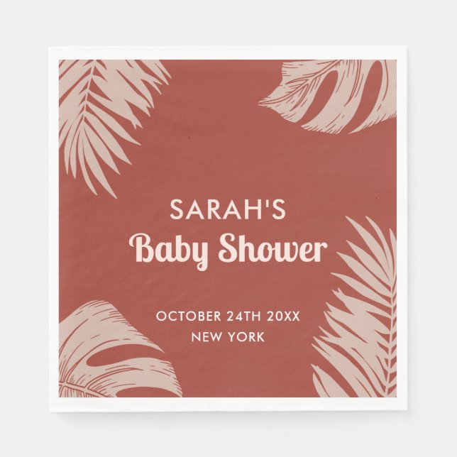Elegant Boho Tropical Lövs Baby Shower Pappersservett (Framsidan)