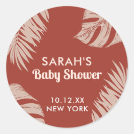 Elegant Boho Tropical Lövs Baby Shower Runt Klistermärke