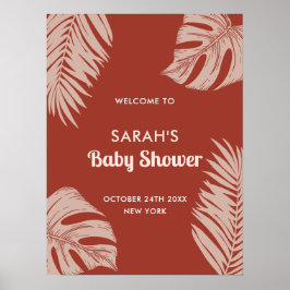 Elegant Boho Tropical Lövs Baby Shower Välkommen Poster
