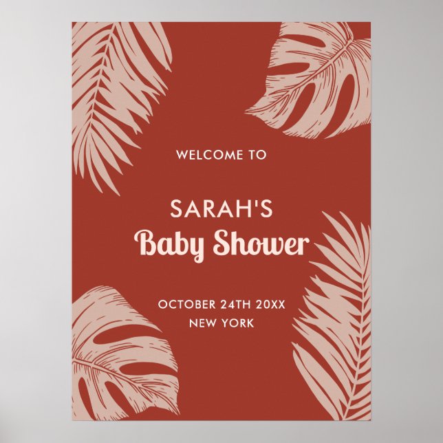 Elegant Boho Tropical Lövs Baby Shower Välkommen Poster (Framsidan)