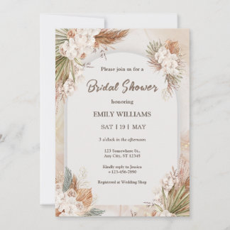 Elegant Boho Tropical Pampas Grass Bridal Shower Inbjudningar