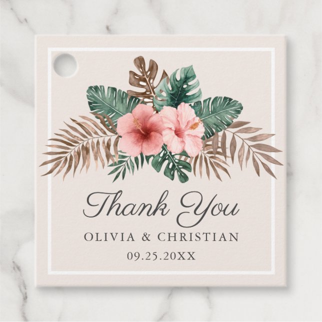 Elegant Boho Tropical Watercolor Blommigt Bröllop Gåvor Etiketter (Framsida)