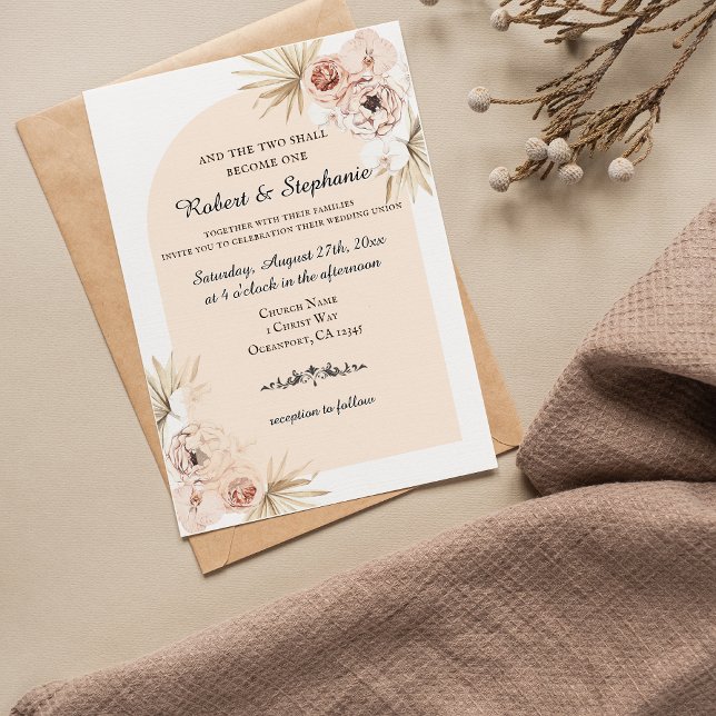 Elegant Boho Vår Peony Christian Bröllop Inbjudningar (Elegant Boho Spring Peony Christian Wedding Invitation)
