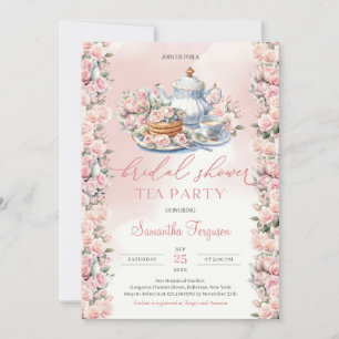 Elegant boho vattencolor soft rosa ros tea party inbjudningar