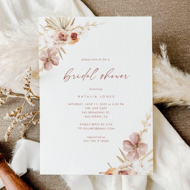 Elegant Boho Vattenfärg Blommig Bröllopsdusch Inbjudningar (Elegant Boho Watercolor Floral Bridal Shower Invitation)